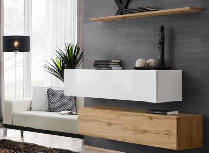 Furnishings Designer Brown 2x Wall Cabinet Wooden Furniture Luxury Set Living room furniture